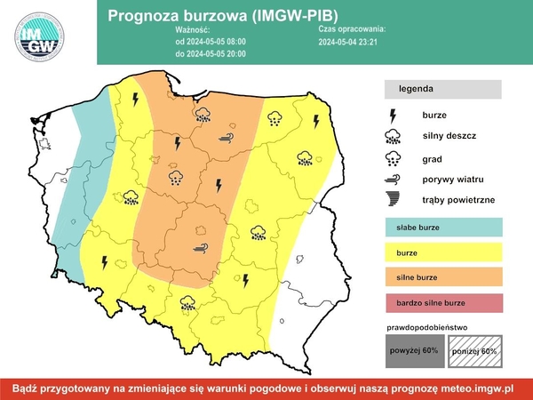 Prognoza burzowa na 5 maja - IMGW