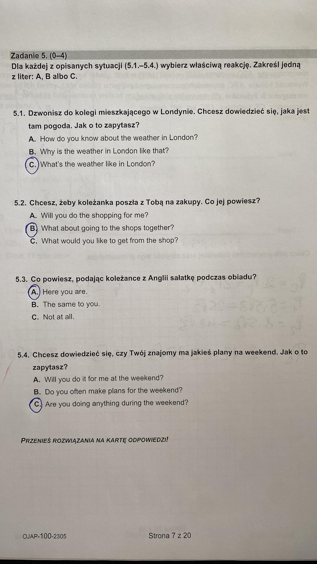 Egzamin ósmoklasisty z jęz. angielskiego - odpowiedzi