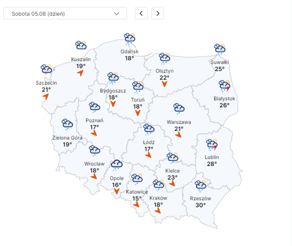 prognoza pogody IMGW na sobotę 05.08.2023