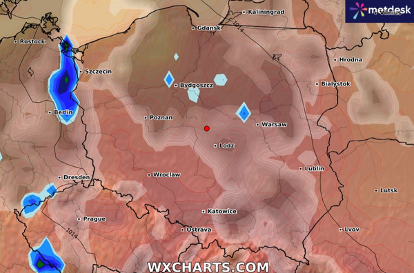 Mapa pogodowa dla Polski - czwartek