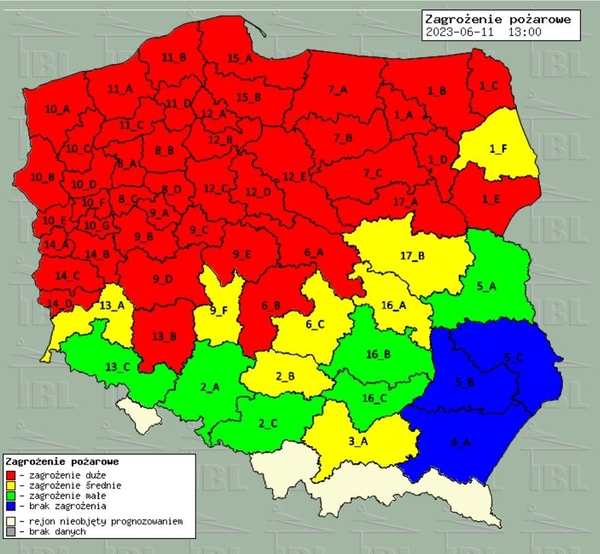 Mapa zagrożenia pożarowego w lasach
