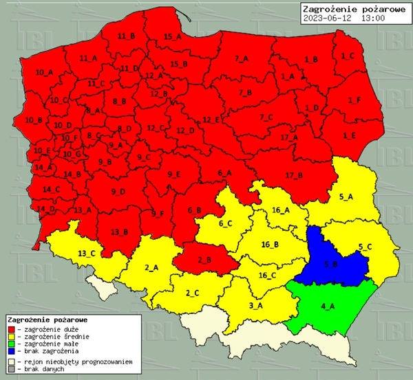 Mapa zagrożenia pożarowego w lasach