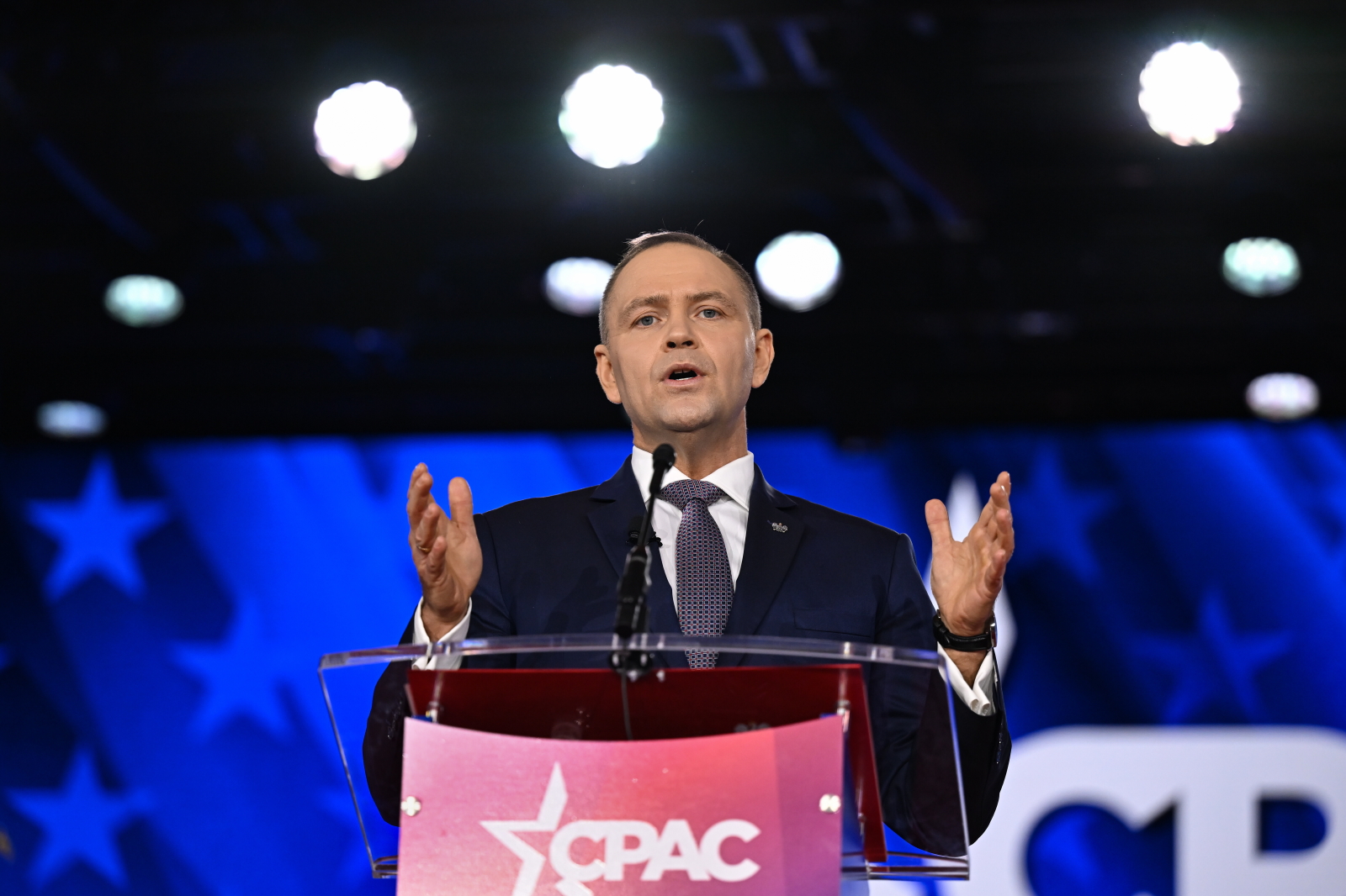 Karol Nawrocki na CPAC w Dallas/ PAP/ EPA