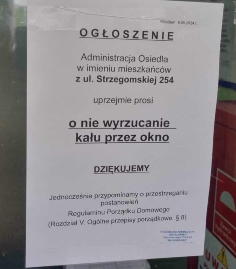 Nietypowe ogłoszenie na wrocławskim osiedlu