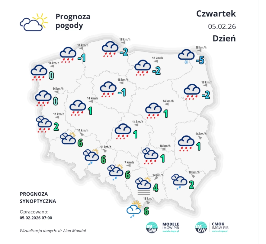 Pogoda w Polsce na 5 lutego 2026