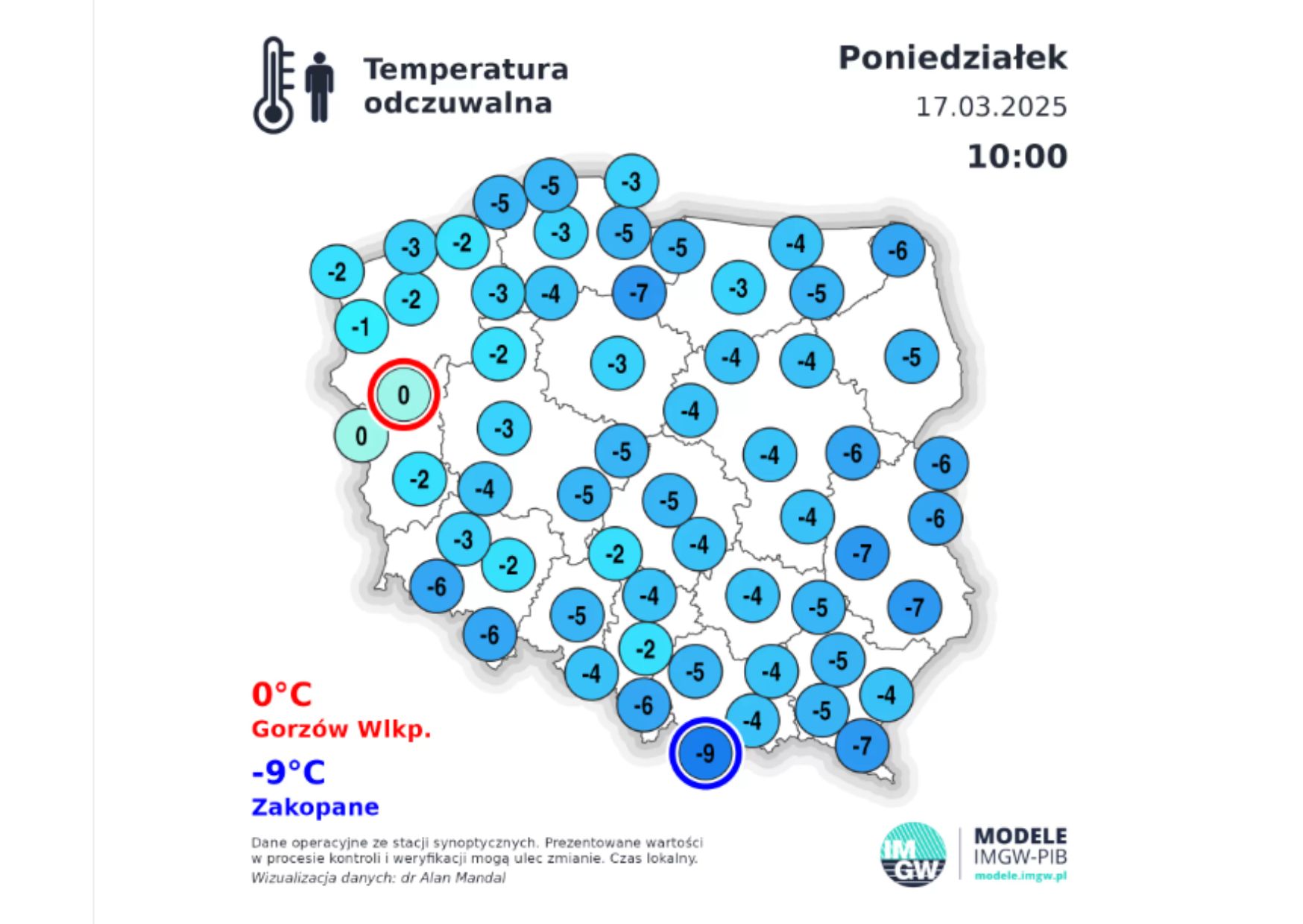 Temperatura odczuwalna, 17 marca