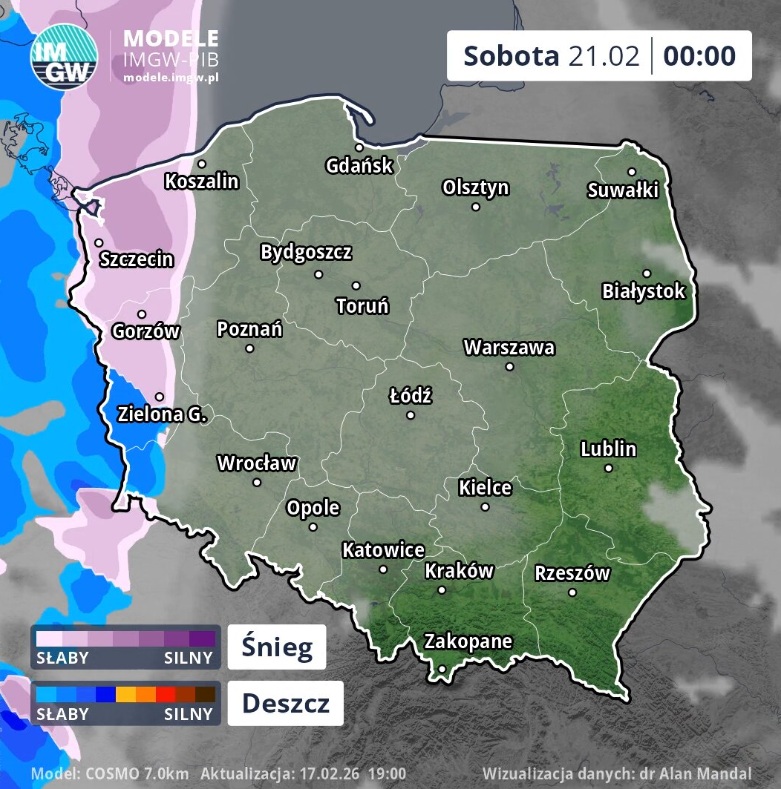 Śnieżyca idzie do Polski od zachodu