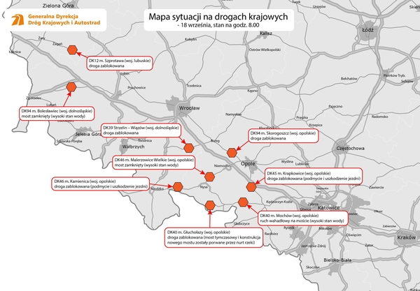 Utrudnienia na drogach krajowych w Polsce