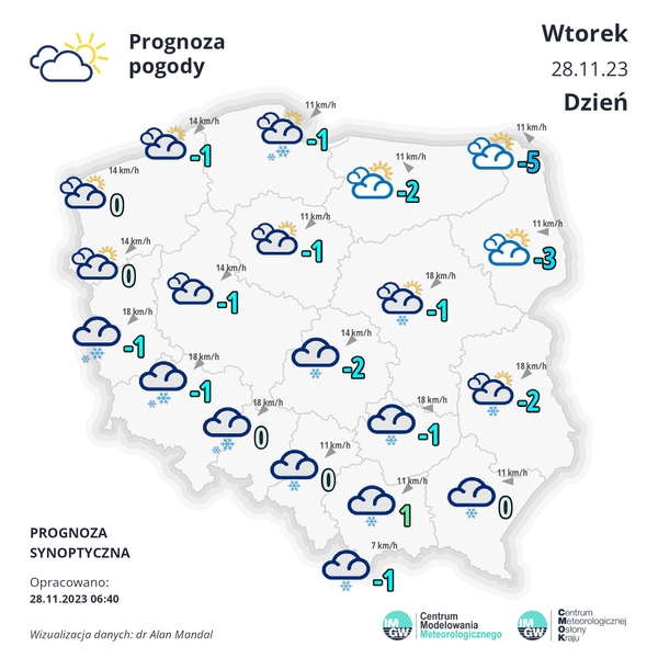 IMGW - temperatura we wtorek 28.11