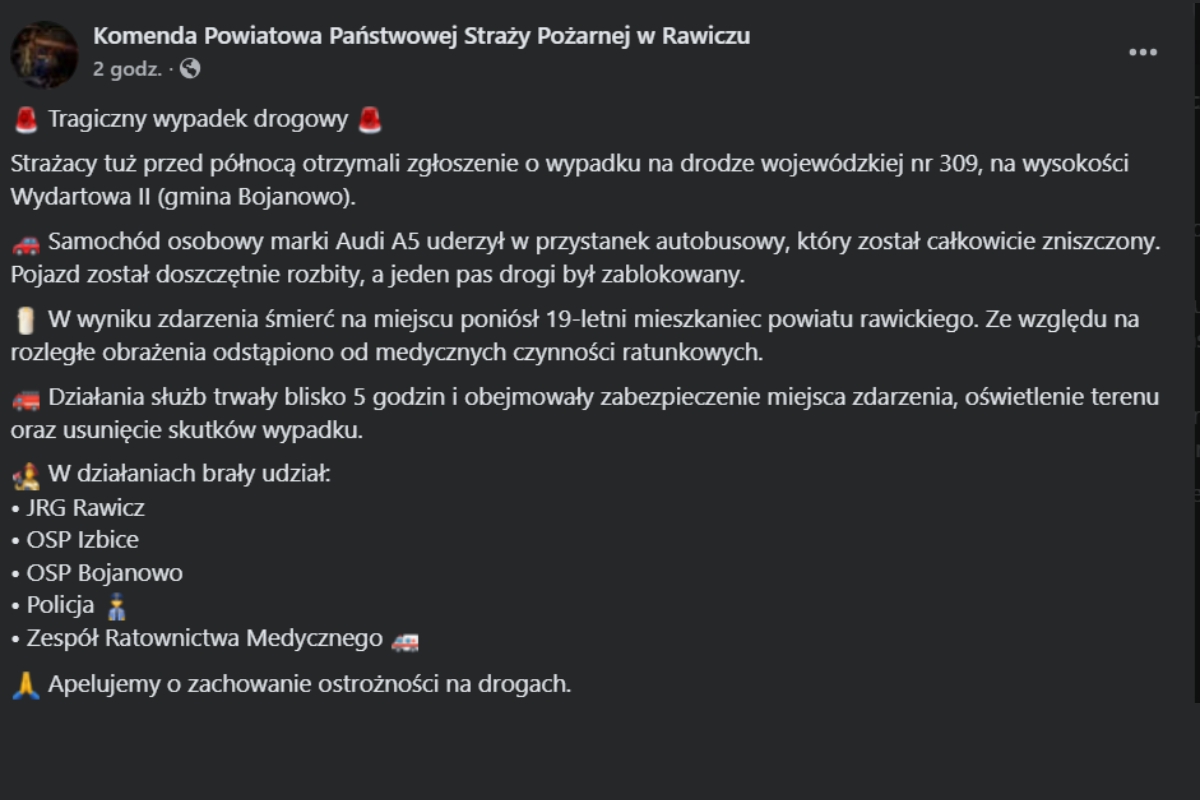 Post o wypadku pod Rawiczem