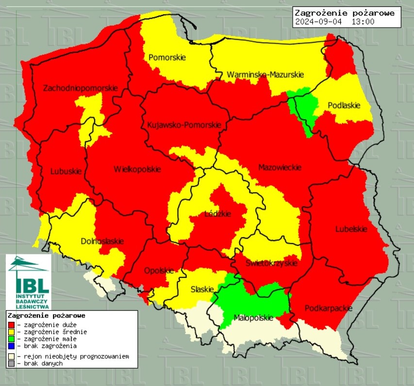 Instytut Badawczy Leśnictwa. Zagrożenie pożarowe 4 września 2024 roku