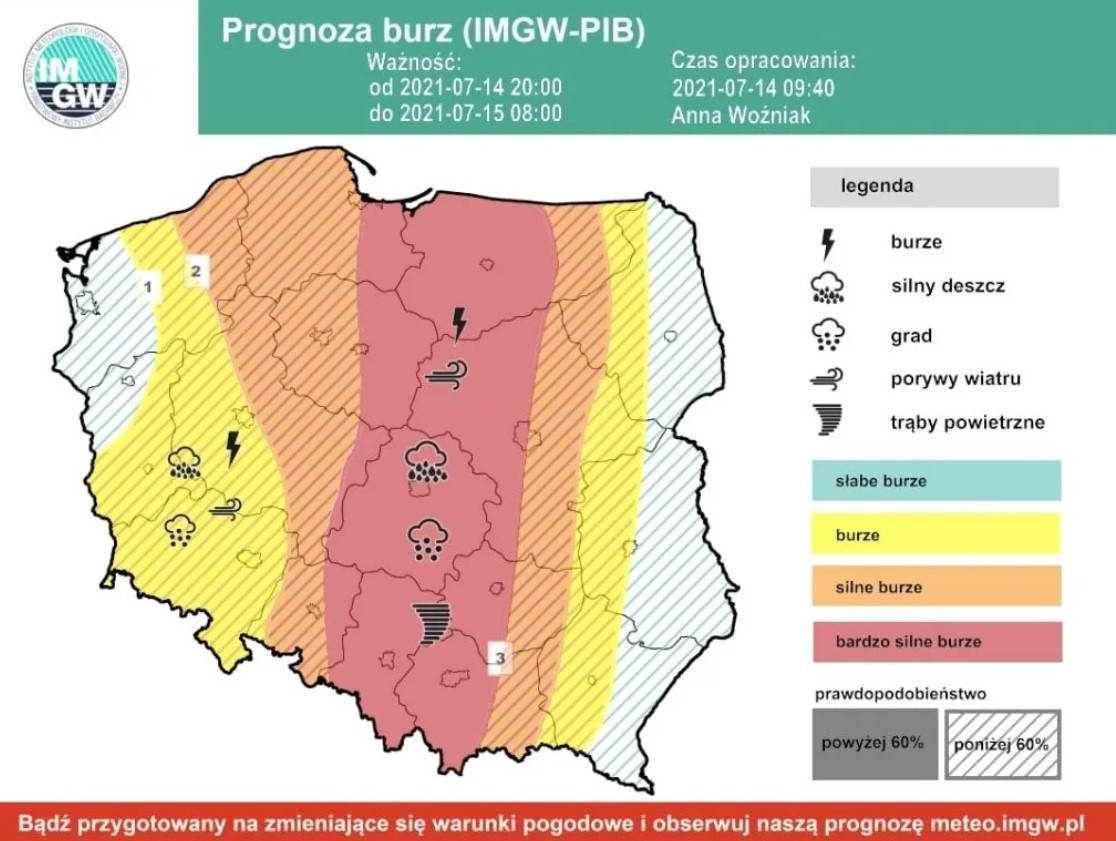 Prognoza burz na noc (IMGW-PIB)
