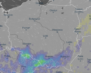 Mapa opadów śniegu w Polsce/ventusky.com