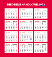 Kalendarz niedziel handlowych 2022