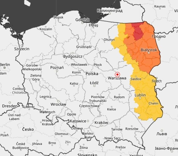 Mapa z alertami IMGW w środę