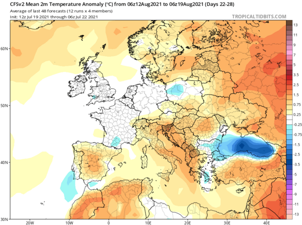 Prognoza anomalii temperatury w okresie od 12.08.2021 do 19.08.2021