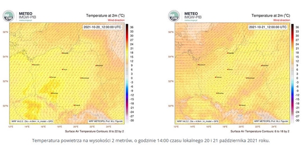 Temperatura w środę i czwartek (20-21 października) wg. IMGW