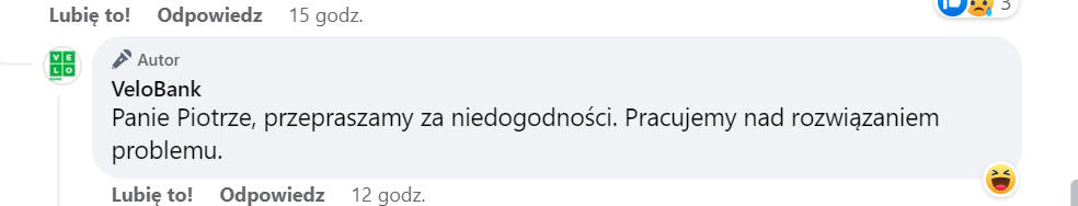 VeloBank odpowiada na awarię